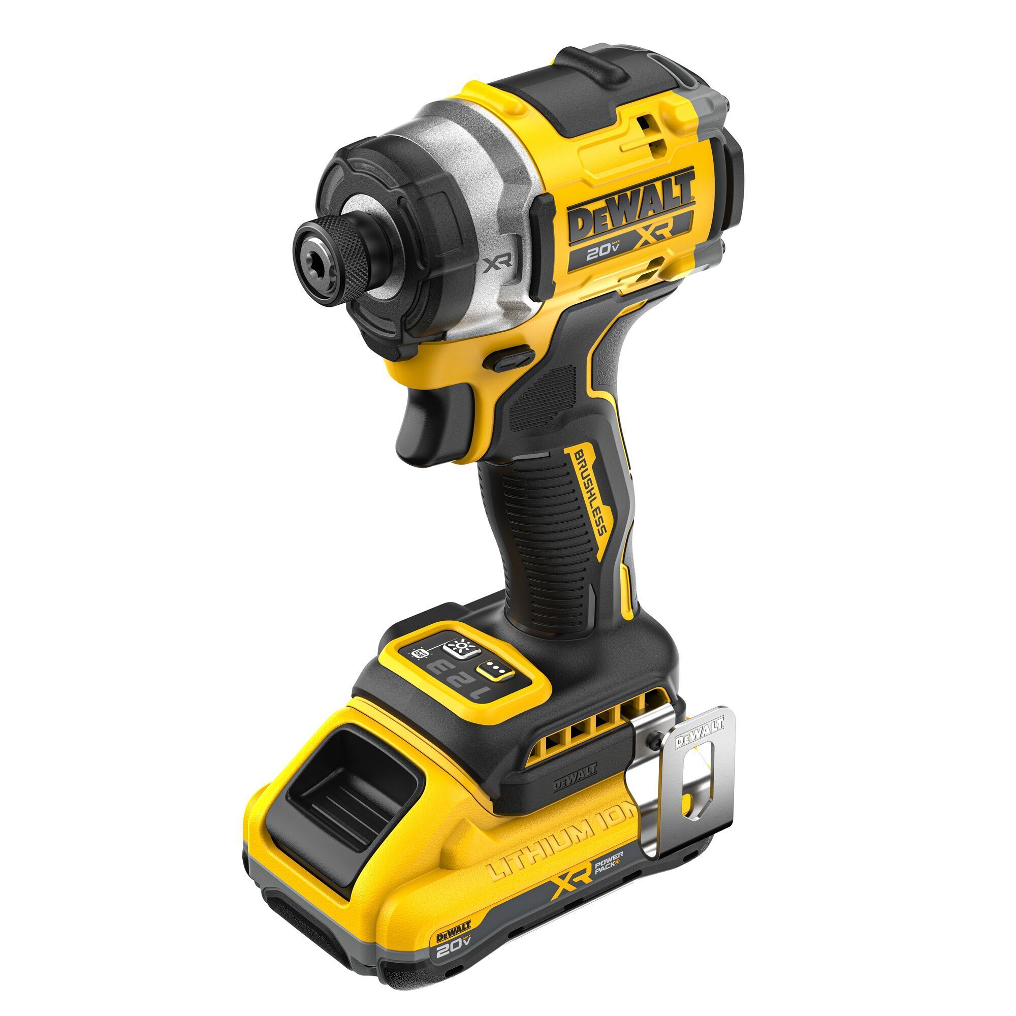 DEWALT 20V MAX XR Brushless Cordless High Torque 1/4in. Impact Driver Kit, 2500 In./Lbs. Max. Torque, 3 Speeds, 3800 RPM, 9 LEDs, Model# DCF860QQ1